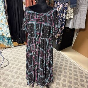 Torrid Black and Pink Patterned Maxi Dress